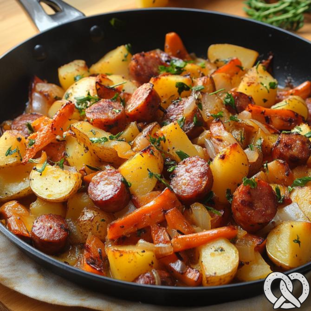 Kartoffelpfanne mit Wurst und Gemüse